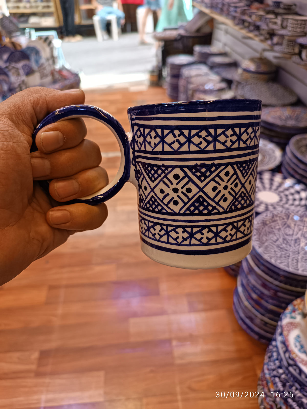 Moroccan fez pottery mug handmade and hand painted