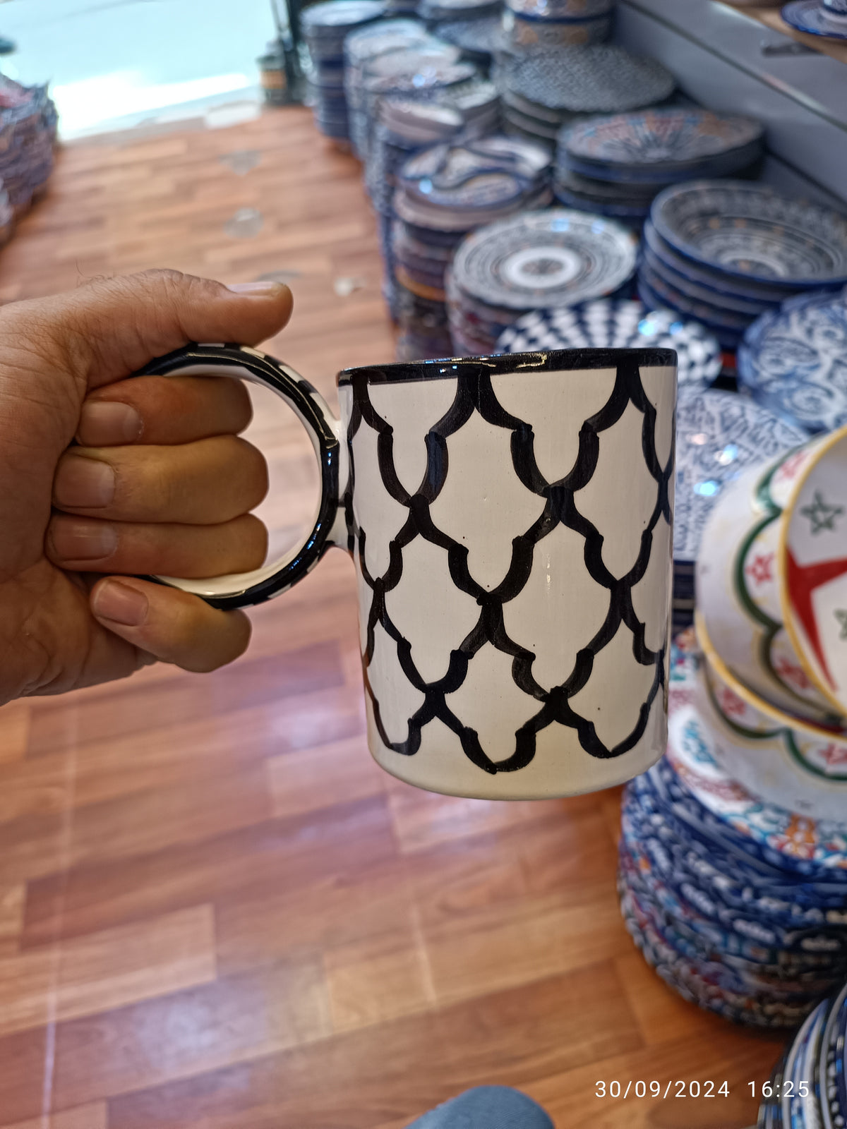 Moroccan fez pottery mug handmade and hand painted