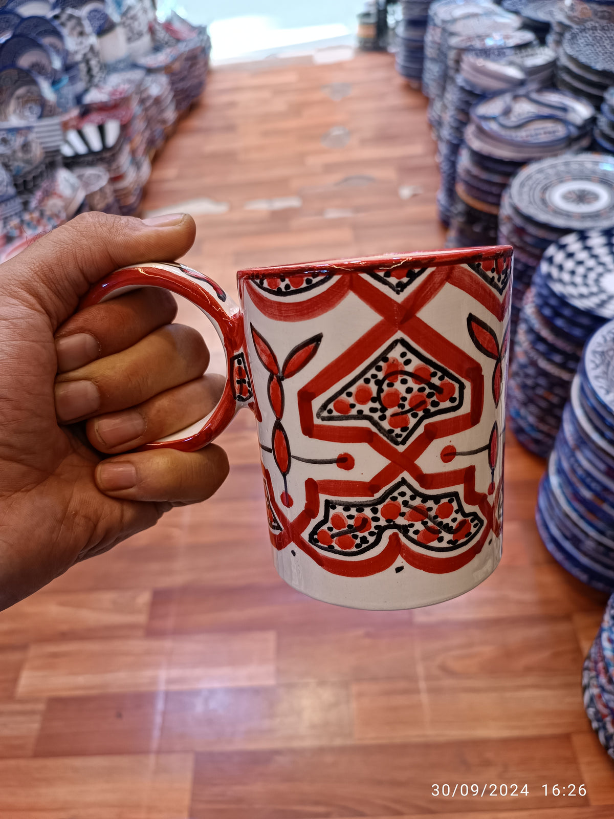 Moroccan fez pottery mug handmade and hand painted