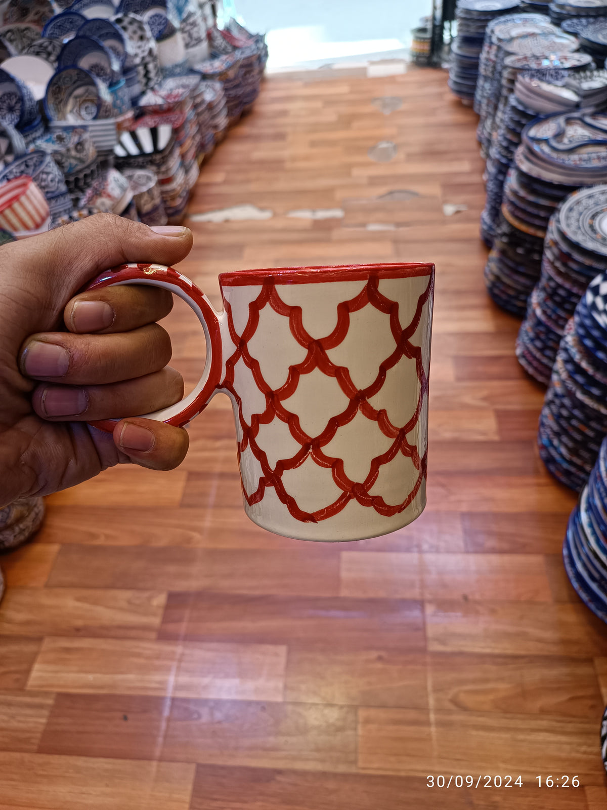 Moroccan fez pottery mug handmade and hand painted