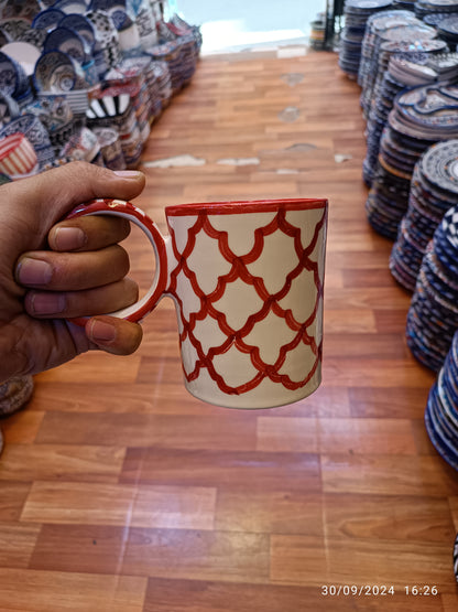 Moroccan fez pottery mug handmade and hand painted