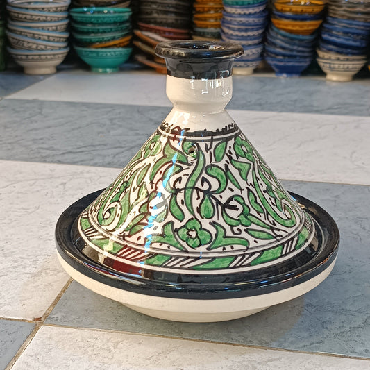 Moroccan fez pottery Tagine Pot with Hand-Painted Floral Design – Authentic Ceramic Cooking Tagine