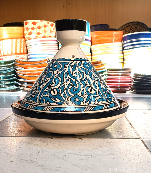 Handmade Moroccan Tagine Pot with Hand-Painted Floral Design – Authentic Ceramic Cooking Tagine