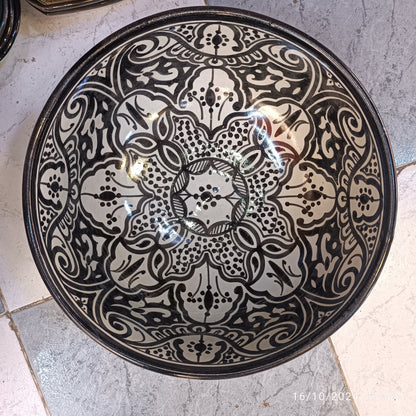 Moroccan Ceramic Decorative bowl – black & White handmade and hand painted