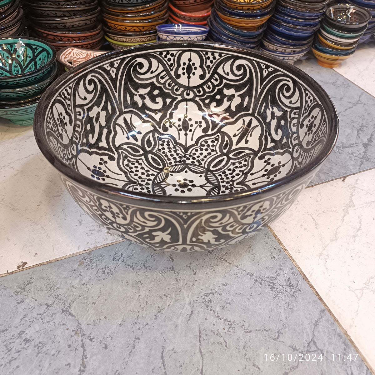 Moroccan Ceramic Decorative bowl – black & White handmade and hand painted