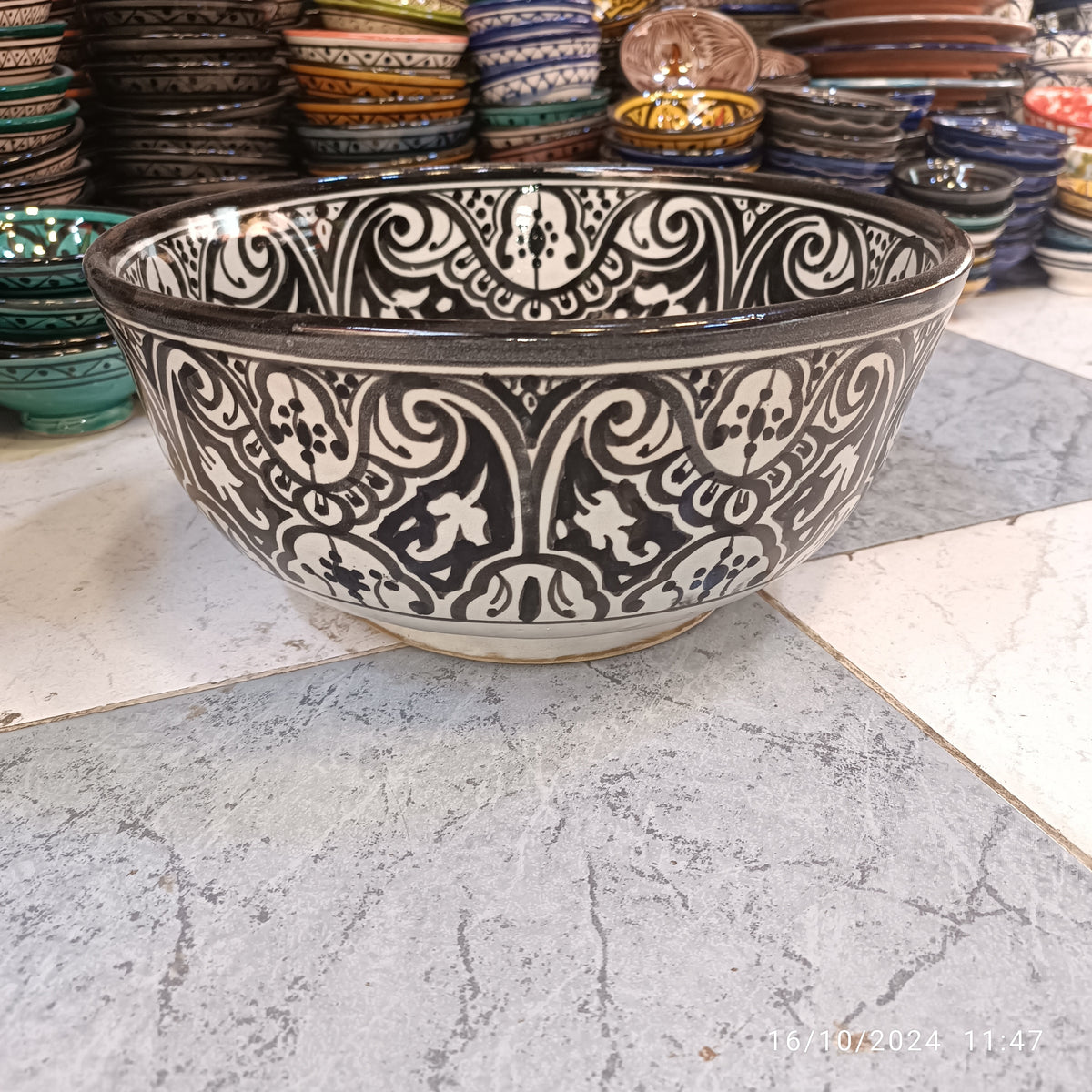 Moroccan Ceramic Decorative bowl – black & White handmade and hand painted