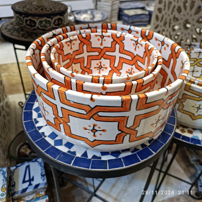 Handmade Moroccan Ceramic 4 Bowl Set – Hand-Painted Geometric Design | Fez Pottery