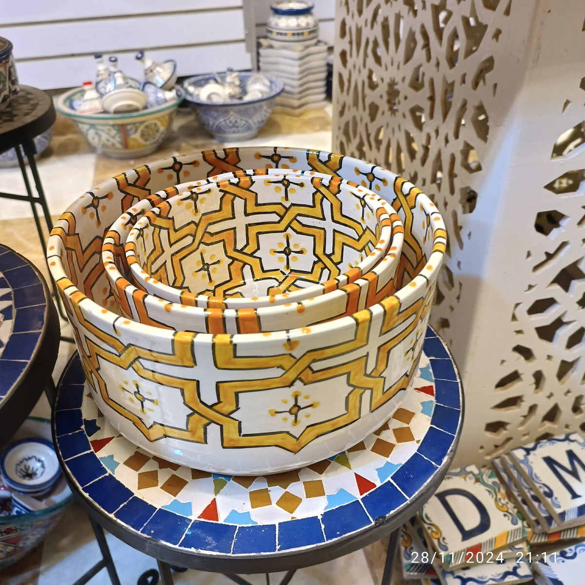 Handmade Moroccan Ceramic 4 Bowl Set – Hand-Painted Geometric Design | Fez Pottery