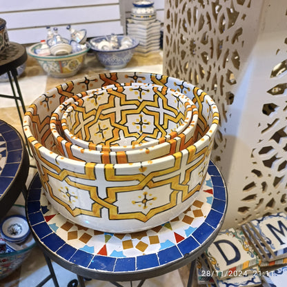 Handmade Moroccan Ceramic 4 Bowl Set – Hand-Painted Geometric Design | Fez Pottery