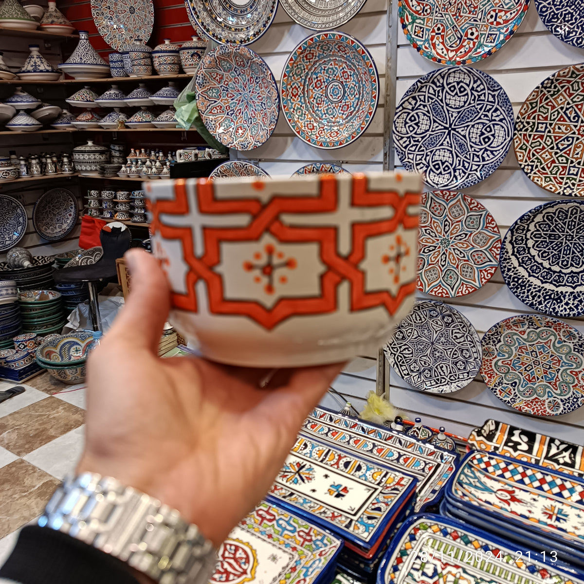 Handmade Moroccan Ceramic 4 Bowl Set – Hand-Painted Geometric Design | Fez Pottery