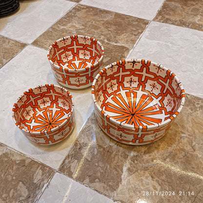 Handmade Moroccan Ceramic 4 Bowl Set – Hand-Painted Geometric Design | Fez Pottery