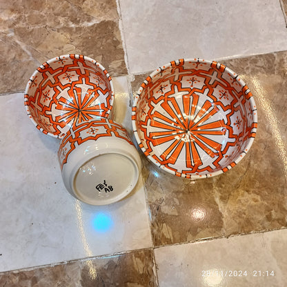 Handmade Moroccan Ceramic 4 Bowl Set – Hand-Painted Geometric Design | Fez Pottery