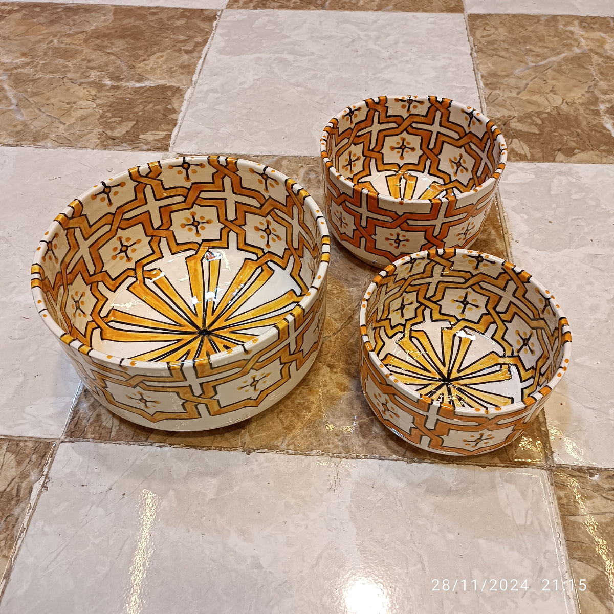 Handmade Moroccan Ceramic 4 Bowl Set – Hand-Painted Geometric Design | Fez Pottery