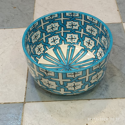 Handmade Moroccan Ceramic 4 Bowl Set – Hand-Painted Geometric Design | Fez Pottery