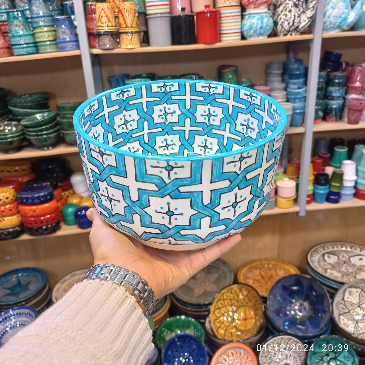Handmade Moroccan Ceramic 4 Bowl Set – Hand-Painted Geometric Design | Fez Pottery