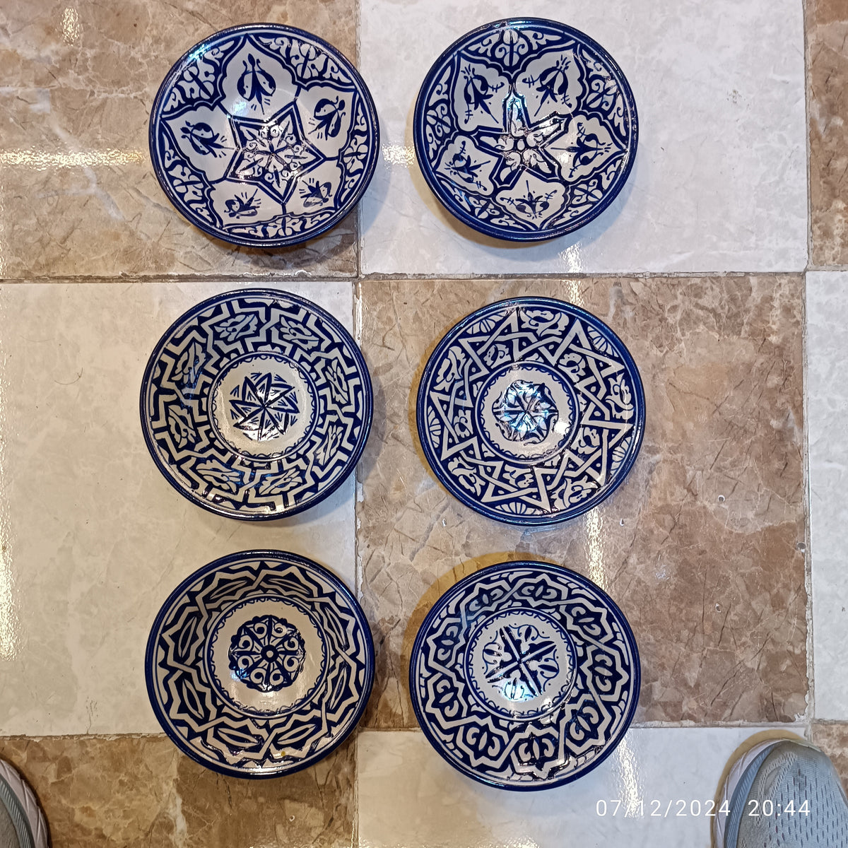 Set of 6 Moroccan Ceramic Bowls – Hand-Painted Berber Design, 20 cm (7.9")