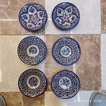 Set of 6 Moroccan Ceramic Bowls – Hand-Painted Berber Design, 20 cm (7.9")