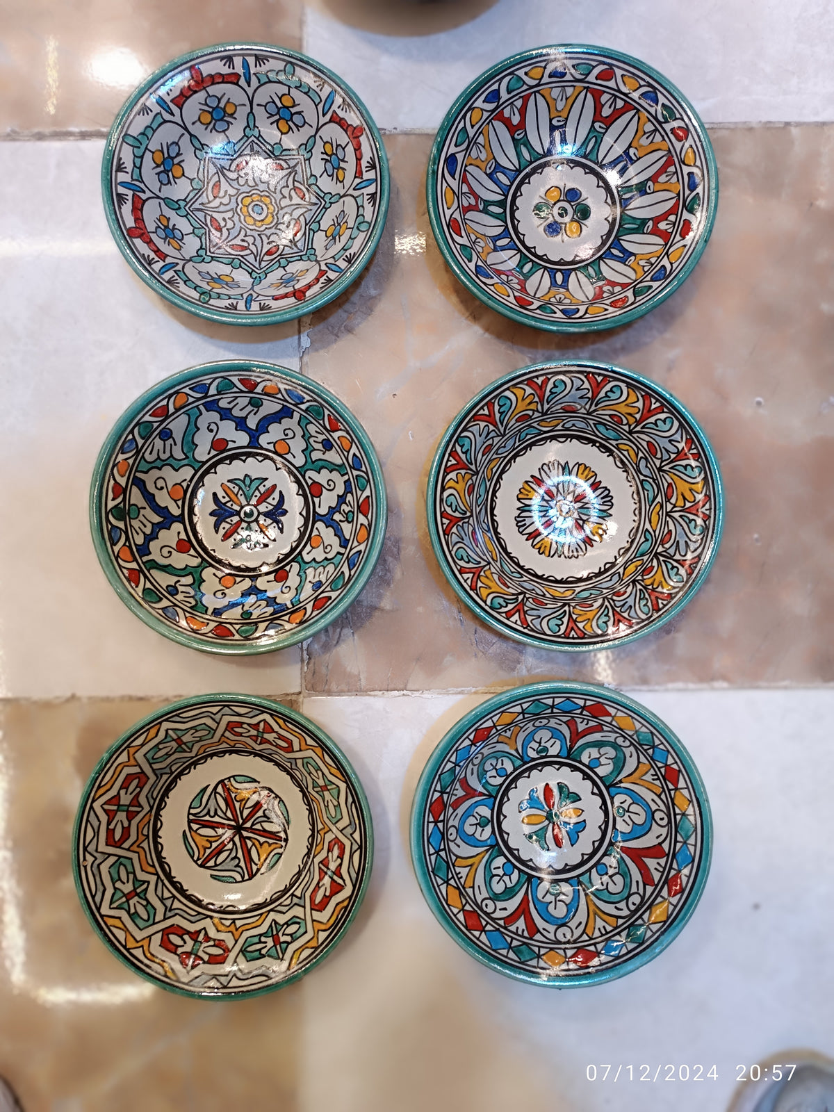 Set of 6 Moroccan Ceramic Bowls – Hand-Painted Berber Design, 20 cm (7.9")