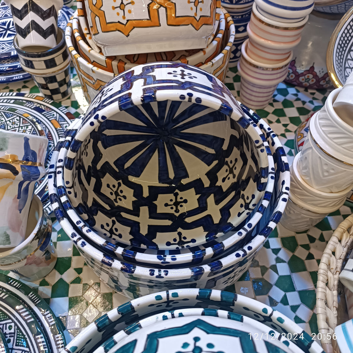 Handmade Moroccan Ceramic 4 Bowl Set – Hand-Painted Geometric Design | Fez Pottery