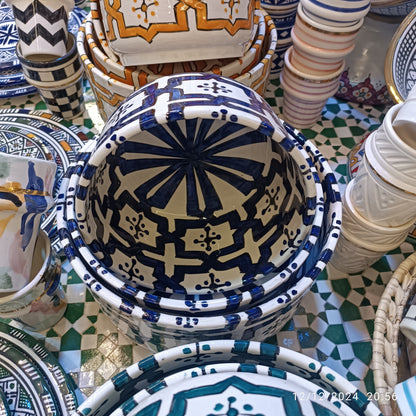 Handmade Moroccan Ceramic 4 Bowl Set – Hand-Painted Geometric Design | Fez Pottery