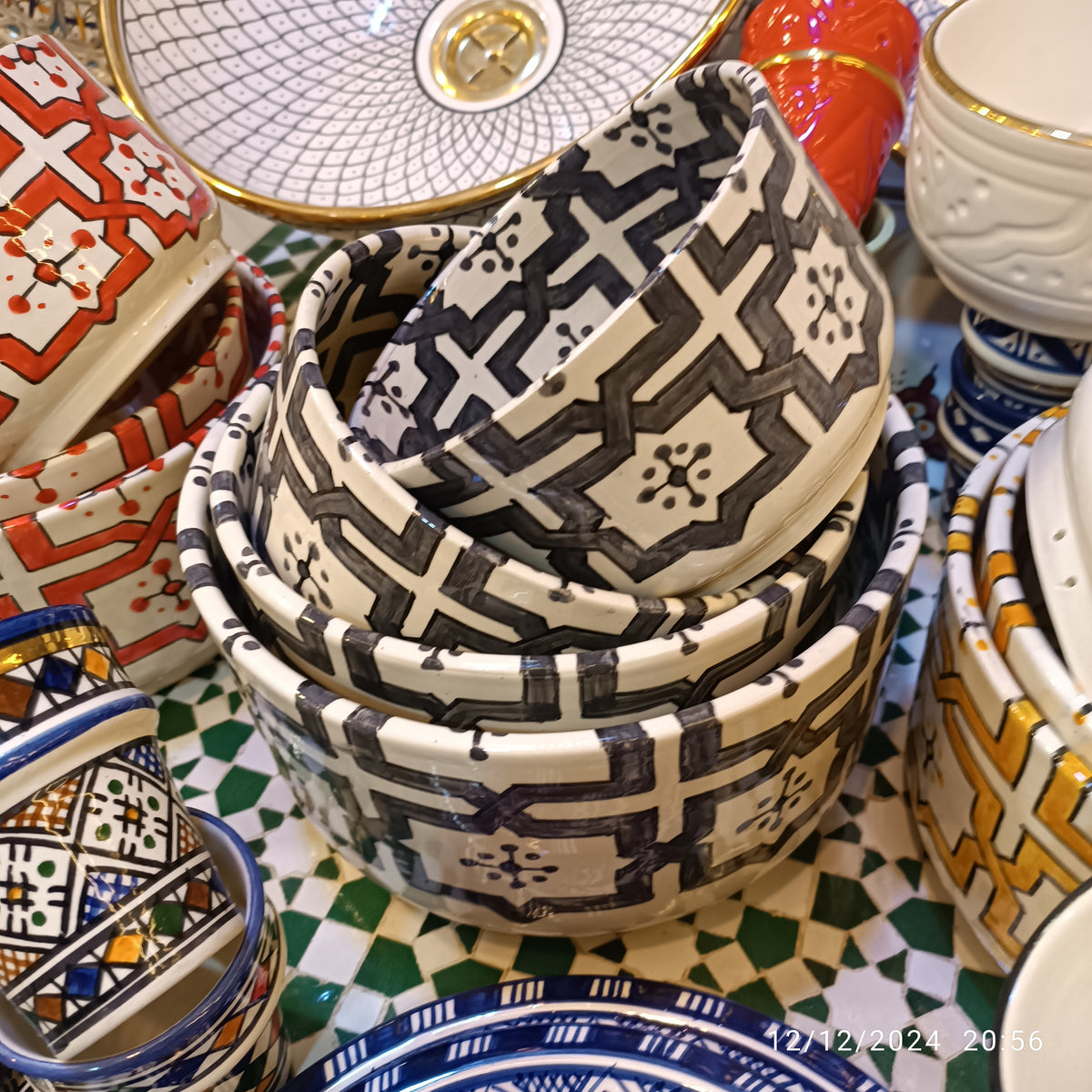 Handmade Moroccan Ceramic 4 Bowl Set – Hand-Painted Geometric Design | Fez Pottery