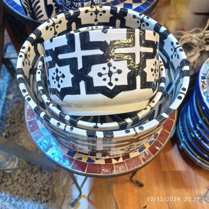Handmade Moroccan Ceramic 4 Bowl Set – Hand-Painted Geometric Design | Fez Pottery