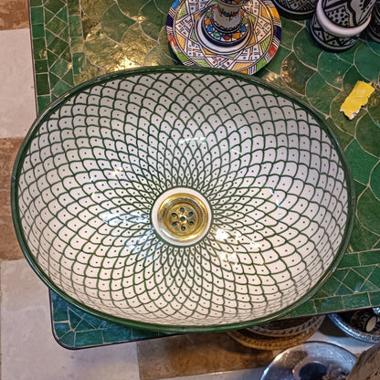 Handmade Moroccan Ceramic Vessel Sink – Green & Black & Gray Fish Scale Design