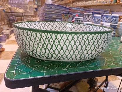 Handmade Moroccan Ceramic Vessel Sink – Green & Black & Gray Fish Scale Design