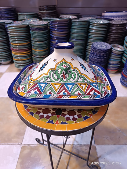 Square Moroccan Tagine – Multicolor Ceramic Cooking Pot 24 × 29 cm