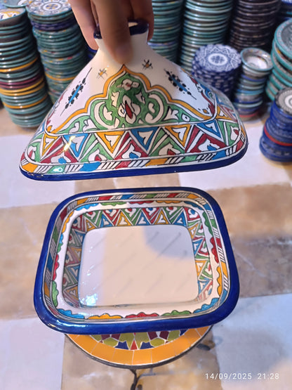 Square Moroccan Tagine – Multicolor Ceramic Cooking Pot 24 × 29 cm