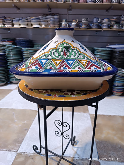Square Moroccan Tagine – Multicolor Ceramic Cooking Pot 24 × 29 cm