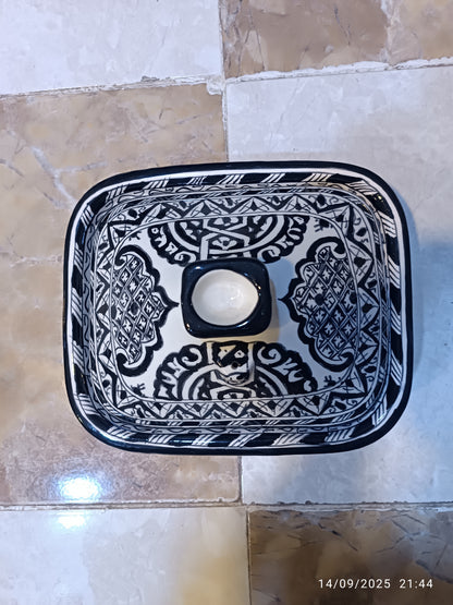 Square Black Moroccan Tagine – Ceramic Cooking Pot 24 × 29 cm