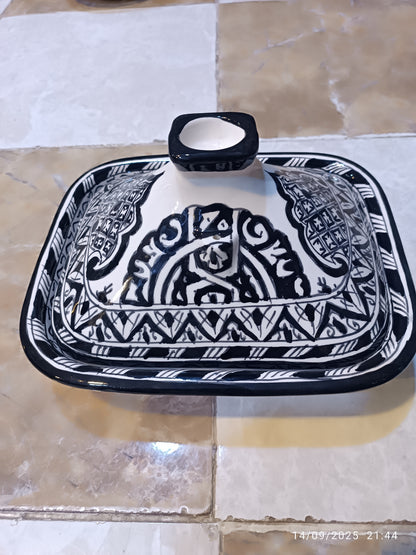 Square Black Moroccan Tagine – Ceramic Cooking Pot 24 × 29 cm