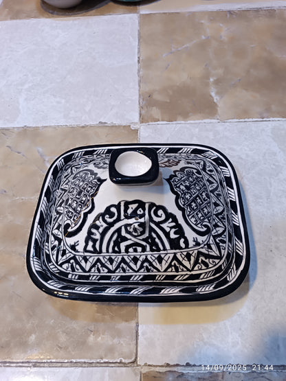 Square Black Moroccan Tagine – Ceramic Cooking Pot 24 × 29 cm
