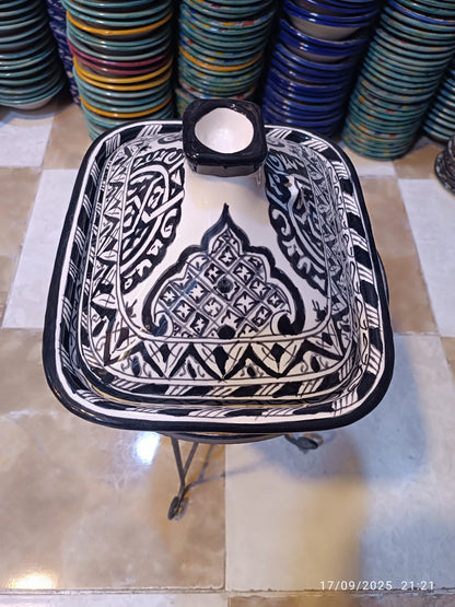 Square Black Moroccan Tagine – Ceramic Cooking Pot 24 × 29 cm