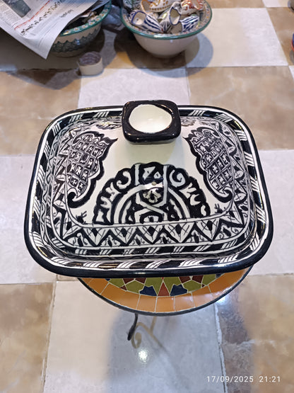 Square Black Moroccan Tagine – Ceramic Cooking Pot 24 × 29 cm
