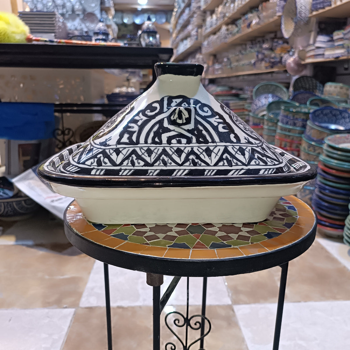 Square Black Moroccan Tagine – Ceramic Cooking Pot 24 × 29 cm