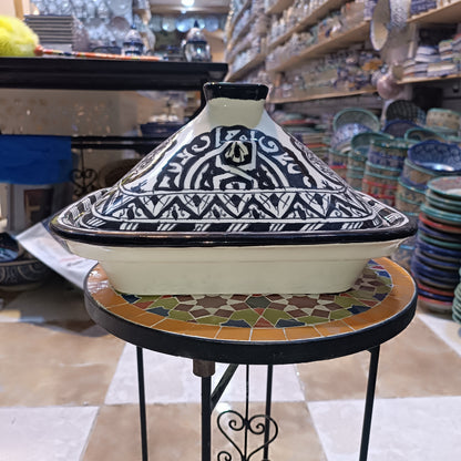 Square Black Moroccan Tagine – Ceramic Cooking Pot 24 × 29 cm