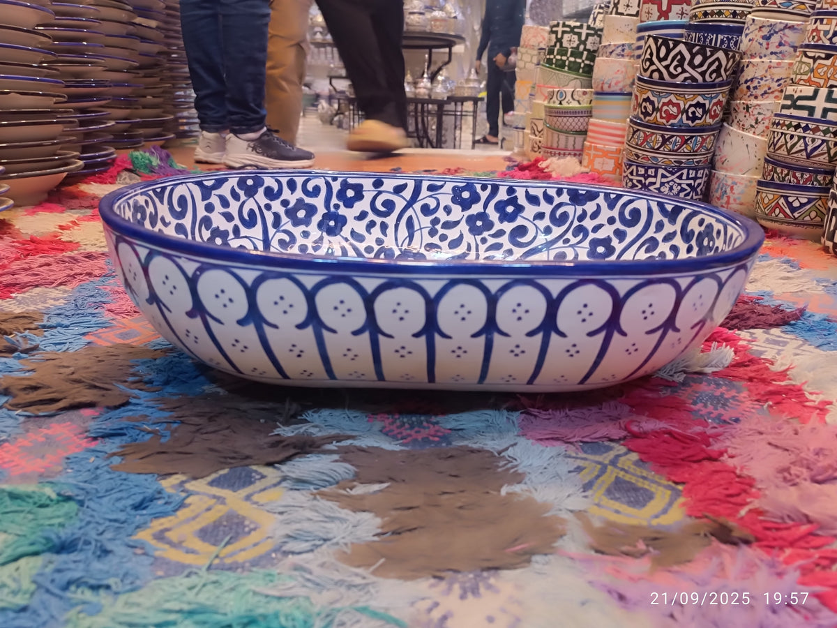 Handmade Moroccan Ceramic Vessel Sink – Blue & White Bathroom Sink