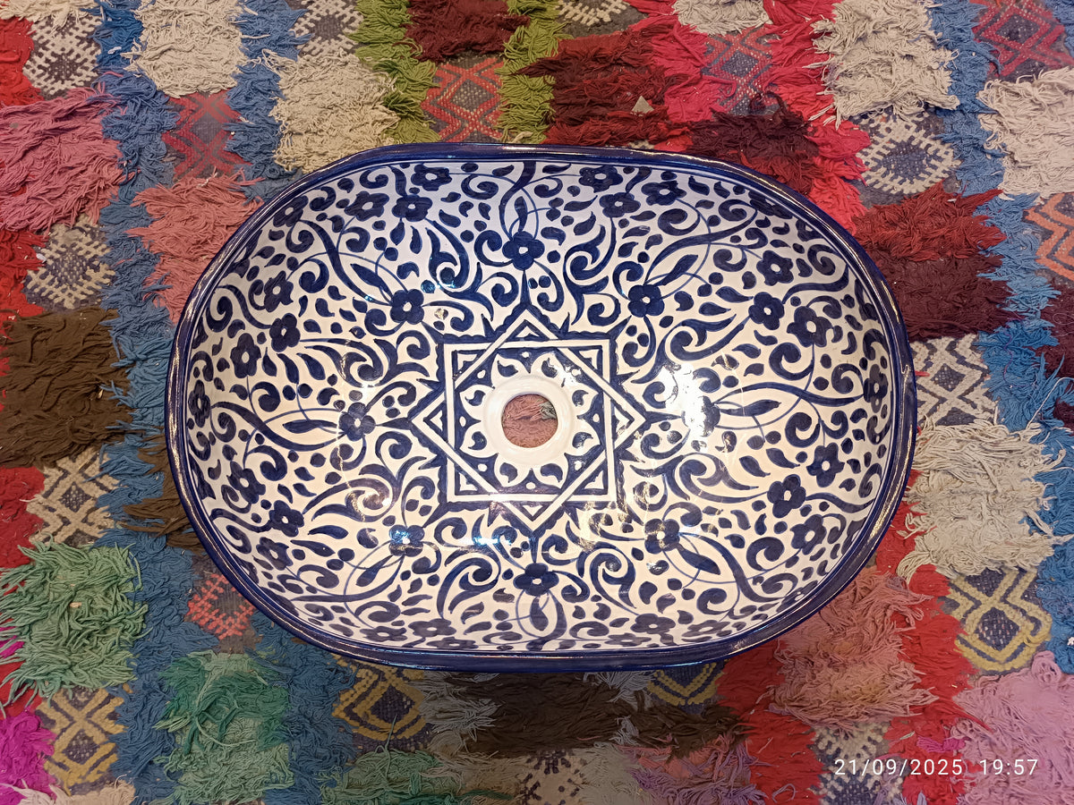 Handmade Moroccan Ceramic Vessel Sink – Blue & White Bathroom Sink