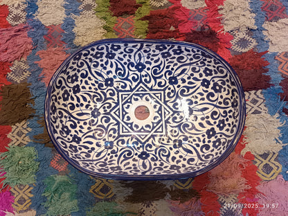 Handmade Moroccan Ceramic Vessel Sink – Blue & White Bathroom Sink