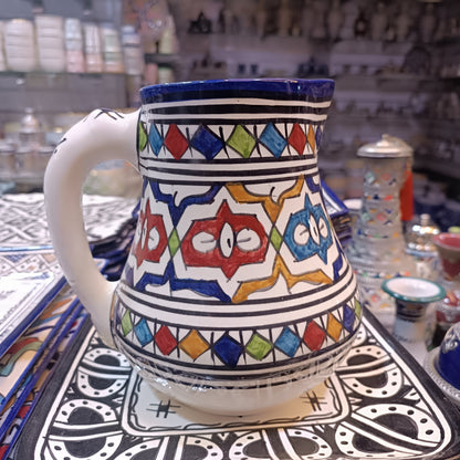 Traditional Moroccan Fassi Ceramic Pitcher – Multicolor & Cobalt Blue