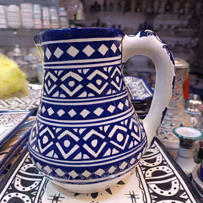 Traditional Moroccan Fassi Ceramic Pitcher – Multicolor & Cobalt Blue