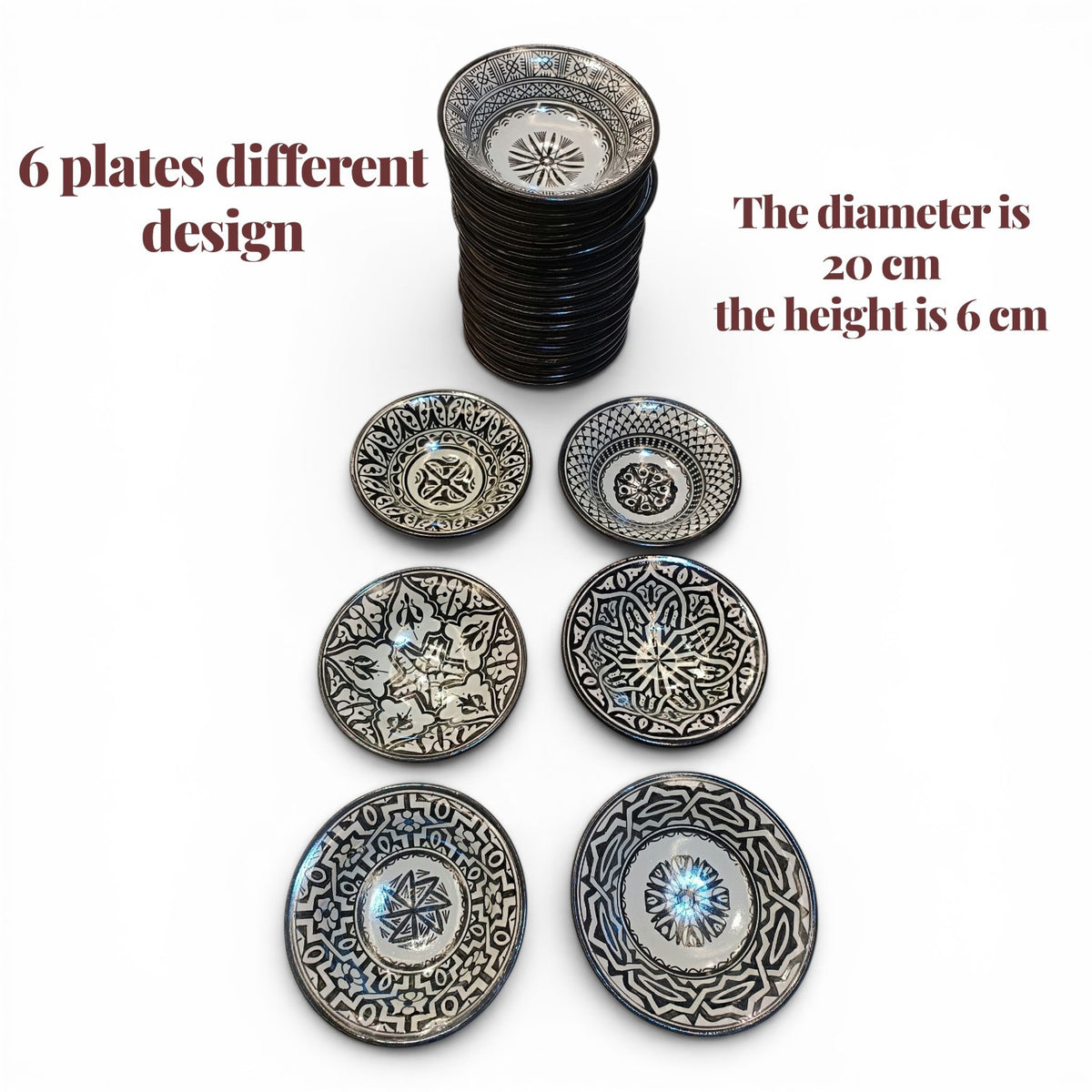 Set of 6 Moroccan Ceramic Bowls – Hand-Painted Berber Design, 20 cm (7.9")