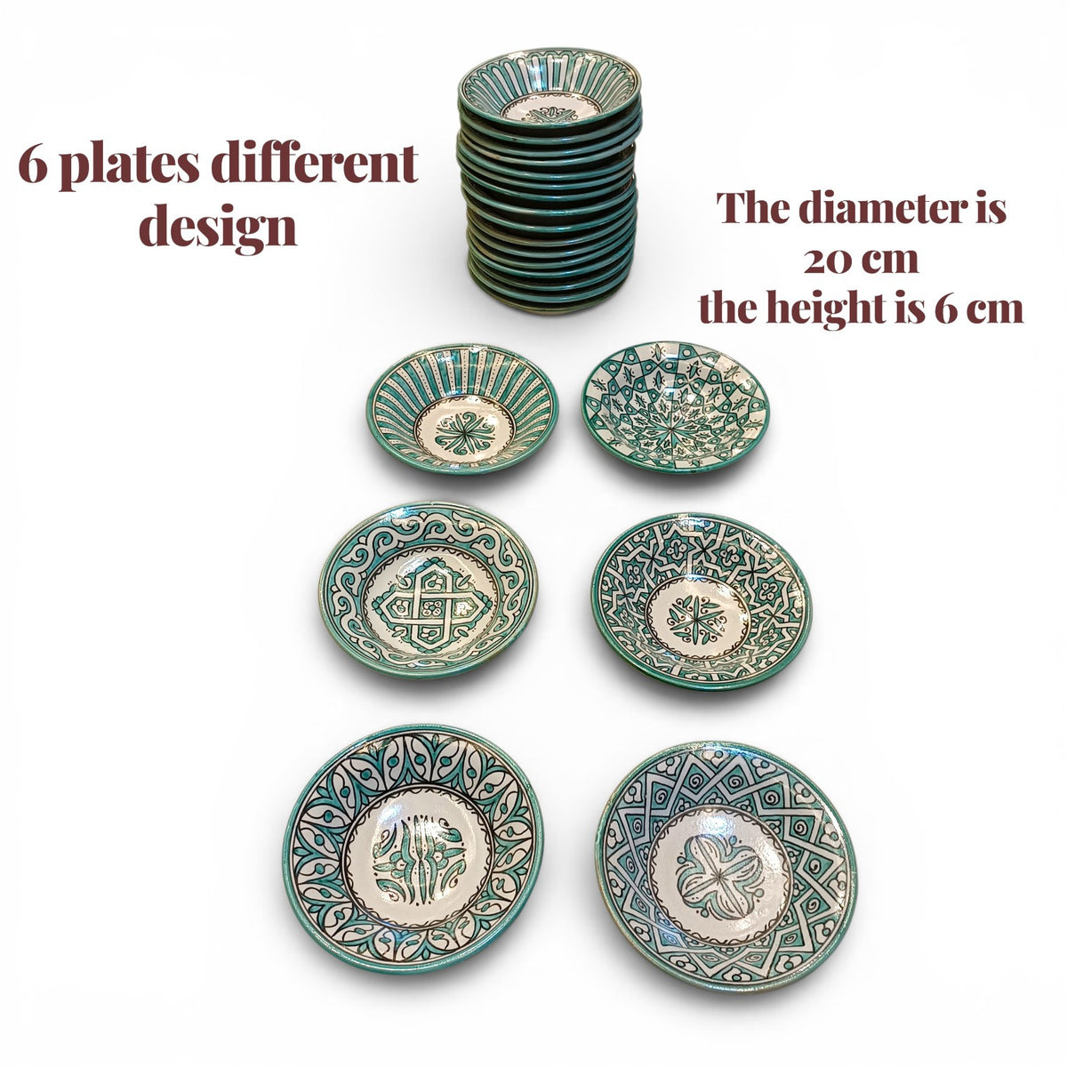 Set of 6 Moroccan Ceramic Bowls – Hand-Painted Berber Design, 20 cm (7.9")