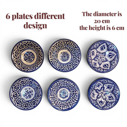 Set of 6 Moroccan Ceramic Bowls – Hand-Painted Berber Design, 20 cm (7.9")