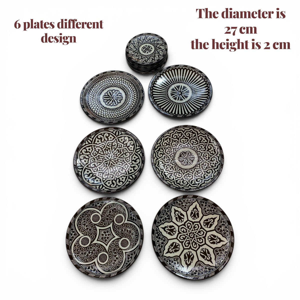 Set of 6 Moroccan Ceramic Bowls – Hand-Painted Berber Design, 20 cm (7.9")