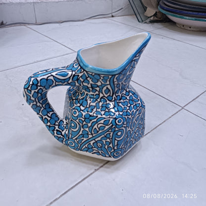 Handmade Fes Ceramic Carafe – 1 Liter Moroccan Pottery Pitcher