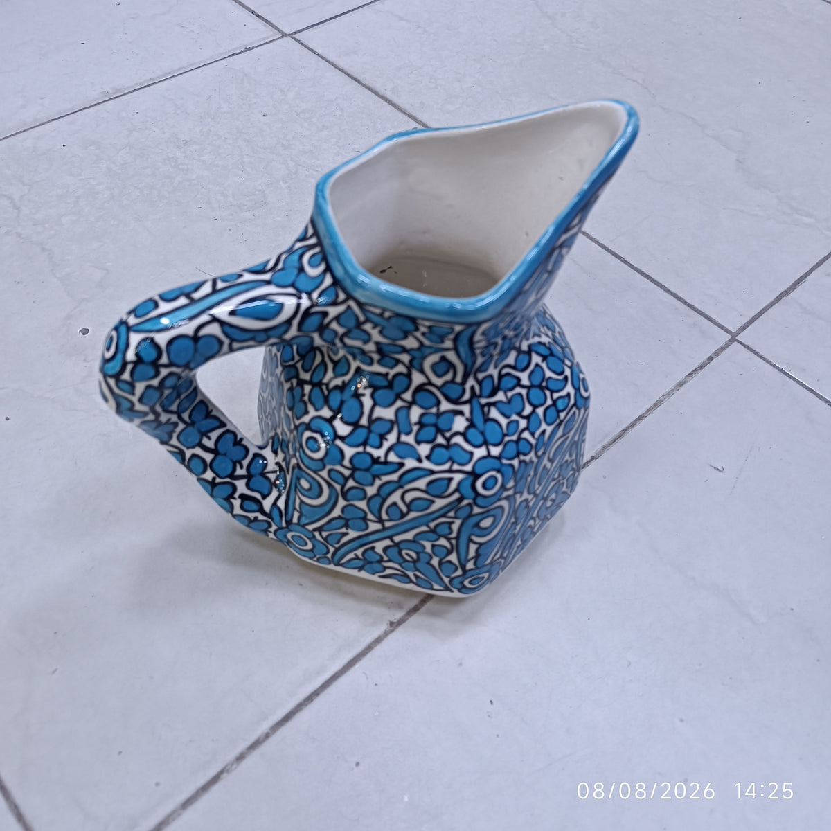 Handmade Fes Ceramic Carafe – 1 Liter Moroccan Pottery Pitcher