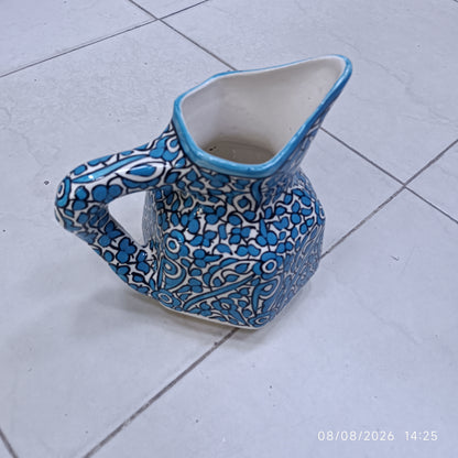 Handmade Fes Ceramic Carafe – 1 Liter Moroccan Pottery Pitcher